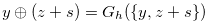 $\displaystyle \label{grundyyzpluss} y \oplus (z+s) = G_ h(\{ y,z+s\} ) \hspace{70mm}\nonumber  $
